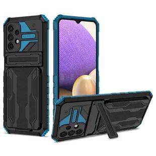 For Samsung Galaxy A32 5G Armor Card PC + TPU Shockproof Case with Card Slot & Invisible Holder(Blue)