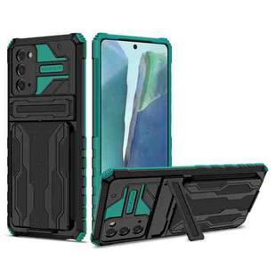 For Samsung Galaxy Note 20 Armor Card PC + TPU Shockproof Case with Card Slot & Invisible Holder(Dark Green)