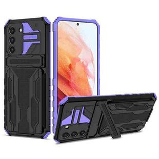For Samsung Galaxy S21 FE 5G Armor Card PC + TPU Shockproof Case with Card Slot & Invisible Holder(Purple)