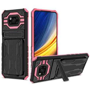 For Xiaomi Poco X3 Armor Card PC + TPU Shockproof Case with Card Slot & Invisible Holder(Pink)