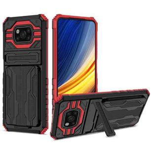 For Xiaomi Poco X3 Armor Card PC + TPU Shockproof Case with Card Slot & Invisible Holder(Red)