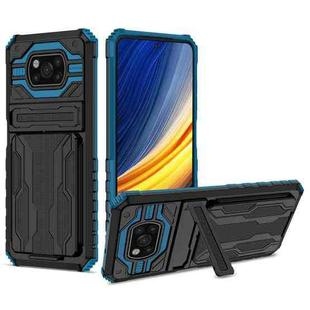 For Xiaomi Poco X3 Armor Card PC + TPU Shockproof Case with Card Slot & Invisible Holder(Blue)