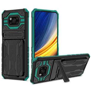 For Xiaomi Poco X3 Armor Card PC + TPU Shockproof Case with Card Slot & Invisible Holder(Dark Green)