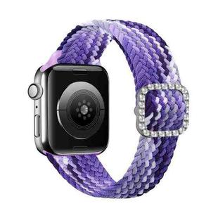 Adjustable Nylon Braided Elasticity Diamond Buckle Watch Band For Apple Watch Series 7 & 6 & SE & 5 & 4 40mm/3 & 2 & 1 38mm(Grape Purple)