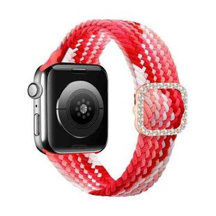 Adjustable Nylon Braided Elasticity Diamond Buckle Watch Band For Apple Watch Series 7 & 6 & SE & 5 & 4 40mm/3 & 2 & 1 38mm(Strawberry Red)