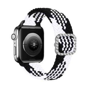 Adjustable Nylon Braided Elasticity Diamond Buckle Watch Band For Apple Watch Series 7 & 6 & SE & 5 & 4 44mm/3 & 2 & 1 42mm(Black White)