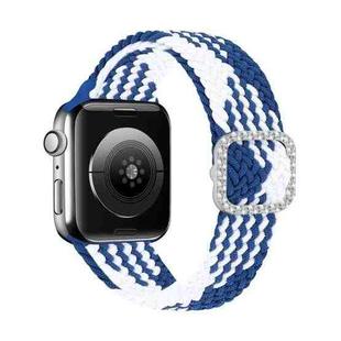 Adjustable Nylon Braided Elasticity Diamond Buckle Watch Band For Apple Watch Series 7 & 6 & SE & 5 & 4 44mm/3 & 2 & 1 42mm(Blue White)