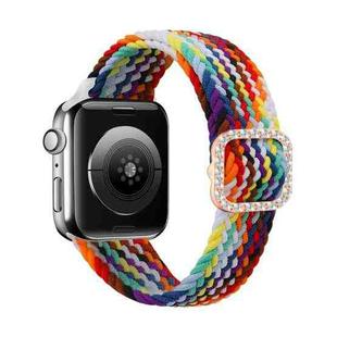 Adjustable Nylon Braided Elasticity Diamond Buckle Watch Band For Apple Watch Series 7 & 6 & SE & 5 & 4 44mm/3 & 2 & 1 42mm(Rainbow)