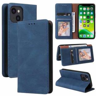 For iPhone 13 Simple Suction Closure Horizontal Flip Leather Case with Holder & Card Slot & Wallet(Blue)