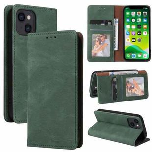 For iPhone 13 Simple Suction Closure Horizontal Flip Leather Case with Holder & Card Slot & Wallet(Green)