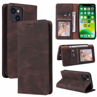 For iPhone 13 mini Simple Suction Closure Horizontal Flip Leather Case with Holder & Card Slot & Wallet (Brown)