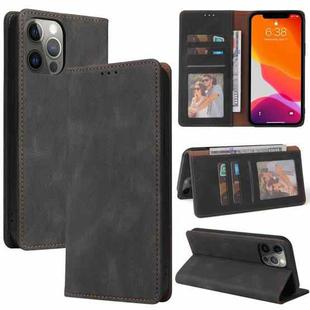 For iPhone 12 Pro Max Simple Suction Closure Horizontal Flip Leather Case with Holder & Card Slot & Wallet(Black)