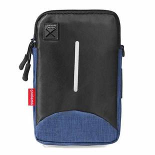 For 6-7 inch Mobile Phone Universal Silver Wire Canvas Waist Bag with Shoulder Strap & Earphone Hole & USB Cable Hole(Black Blue)