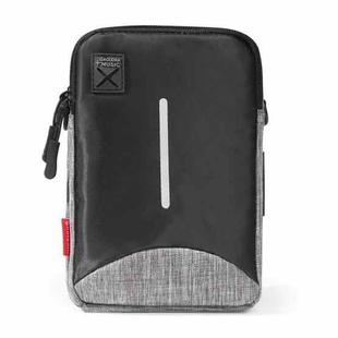 For 6-7 inch Mobile Phone Universal Silver Wire Canvas Waist Bag with Shoulder Strap & Earphone Hole & USB Cable Hole(Black Grey)