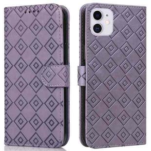 Embossed Big Small Concentric Squares Pattern Horizontal Flip Leather Case with Card Slot & Holder & Wallet For iPhone 13 mini(Purple)