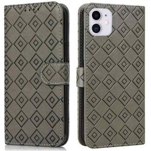 Embossed Big Small Concentric Squares Pattern Horizontal Flip Leather Case with Card Slot & Holder & Wallet For iPhone 13 mini(Grey)