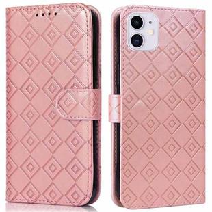Embossed Big Small Concentric Squares Pattern Horizontal Flip Leather Case with Card Slot & Holder & Wallet For iPhone 13 mini(Pink)