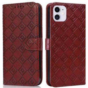 Embossed Big Small Concentric Squares Pattern Horizontal Flip Leather Case with Card Slot & Holder & Wallet For iPhone 13 mini(Brown)