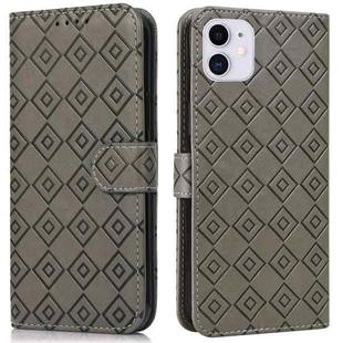 Embossed Big Small Concentric Squares Pattern Horizontal Flip Leather Case with Card Slot & Holder & Wallet For iPhone 13(Grey)