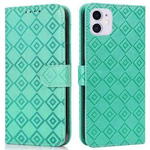 Embossed Big Small Concentric Squares Pattern Horizontal Flip Leather Case with Card Slot & Holder & Wallet For iPhone 13(Green)