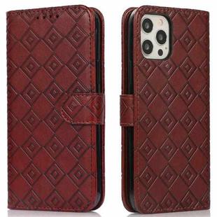 Embossed Big Small Concentric Squares Pattern Horizontal Flip Leather Case with Card Slot & Holder & Wallet For iPhone 13 Pro Max(Brown)