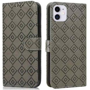 Embossed Big Small Concentric Squares Pattern Horizontal Flip Leather Case with Card Slot & Holder & Wallet For iPhone 12 mini(Grey)