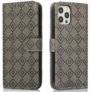 Embossed Big Small Concentric Squares Pattern Horizontal Flip Leather Case with Card Slot & Holder & Wallet For iPhone 12 / 12 Pro(Grey)