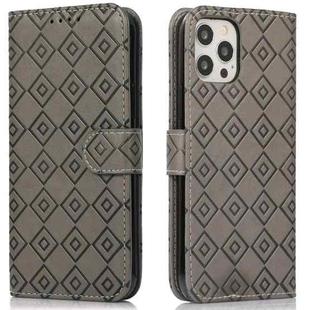 Embossed Big Small Concentric Squares Pattern Horizontal Flip Leather Case with Card Slot & Holder & Wallet For iPhone 12 Pro Max(Grey)