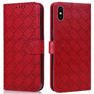 Embossed Big Small Concentric Squares Pattern Horizontal Flip Leather Case with Card Slot & Holder & Wallet For iPhone X / XS(Red)