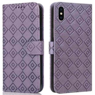 Embossed Big Small Concentric Squares Pattern Horizontal Flip Leather Case with Card Slot & Holder & Wallet For iPhone XR(Purple)
