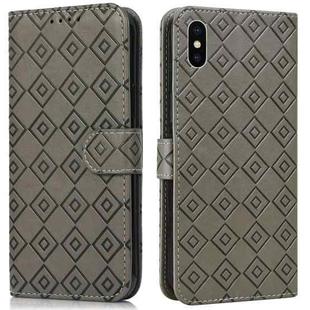 Embossed Big Small Concentric Squares Pattern Horizontal Flip Leather Case with Card Slot & Holder & Wallet For iPhone XR(Grey)