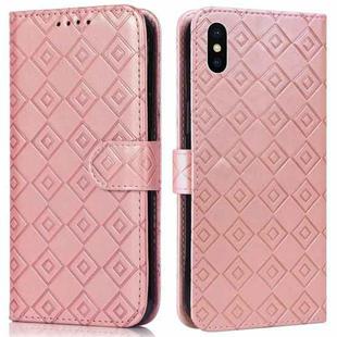 Embossed Big Small Concentric Squares Pattern Horizontal Flip Leather Case with Card Slot & Holder & Wallet For iPhone XR(Pink)