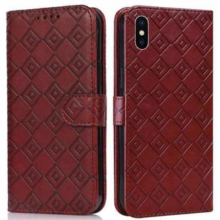 Embossed Big Small Concentric Squares Pattern Horizontal Flip Leather Case with Card Slot & Holder & Wallet For iPhone XR(Brown)