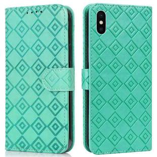 Embossed Big Small Concentric Squares Pattern Horizontal Flip Leather Case with Card Slot & Holder & Wallet For iPhone XR(Green)