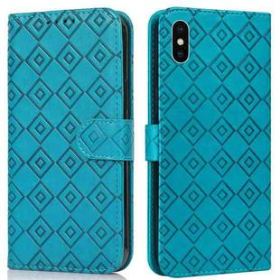 Embossed Big Small Concentric Squares Pattern Horizontal Flip Leather Case with Card Slot & Holder & Wallet For iPhone XS Max(Blue)