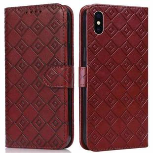 Embossed Big Small Concentric Squares Pattern Horizontal Flip Leather Case with Card Slot & Holder & Wallet For iPhone XS Max(Brown)