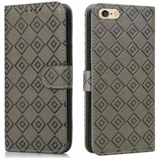 For iPhone SE 2022 / SE 2020 / 8 / 7 / 6s / 6 Embossed Big Small Concentric Squares Pattern Horizontal Flip Leather Case with Card Slot & Holder & Wallet(Grey)