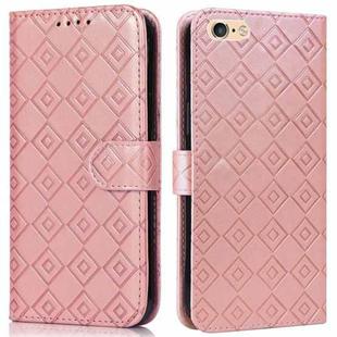 For iPhone SE 2022 / SE 2020 / 8 / 7 / 6s / 6 Embossed Big Small Concentric Squares Pattern Horizontal Flip Leather Case with Card Slot & Holder & Wallet(Pink)
