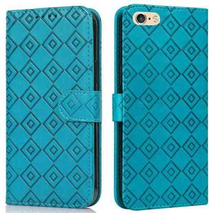 For iPhone SE 2022 / SE 2020 / 8 / 7 / 6s / 6 Embossed Big Small Concentric Squares Pattern Horizontal Flip Leather Case with Card Slot & Holder & Wallet(Blue)