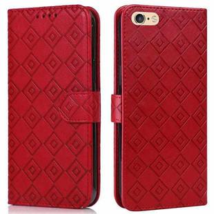 For iPhone SE 2022 / SE 2020 / 8 / 7 / 6s / 6 Embossed Big Small Concentric Squares Pattern Horizontal Flip Leather Case with Card Slot & Holder & Wallet(Red)