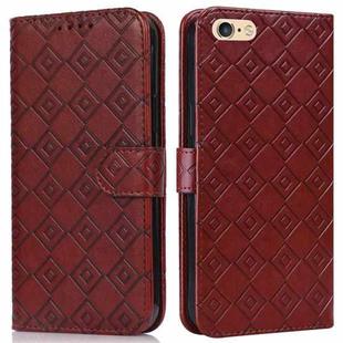 For iPhone SE 2022 / SE 2020 / 8 / 7 / 6s / 6 Embossed Big Small Concentric Squares Pattern Horizontal Flip Leather Case with Card Slot & Holder & Wallet(Brown)
