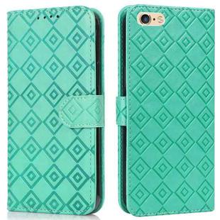 For iPhone SE 2022 / SE 2020 / 8 / 7 / 6s / 6 Embossed Big Small Concentric Squares Pattern Horizontal Flip Leather Case with Card Slot & Holder & Wallet(Green)