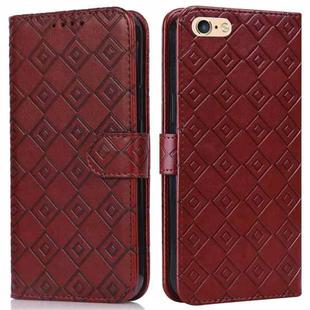 Embossed Big Small Concentric Squares Pattern Horizontal Flip Leather Case with Card Slot & Holder & Wallet For iPhone 8 Plus/7 Plus/6s Plus/6 Plus(Brown)