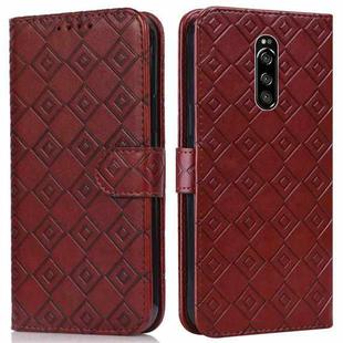 For Sony Xperia 1 Embossed Big Small Concentric Squares Pattern Horizontal Flip Leather Case with Card Slot & Holder & Wallet(Brown)
