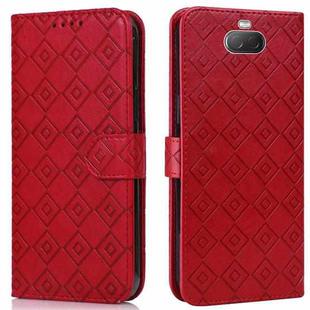 For Sony Xperia 10 Embossed Big Small Concentric Squares Pattern Horizontal Flip Leather Case with Card Slot & Holder & Wallet(Red)