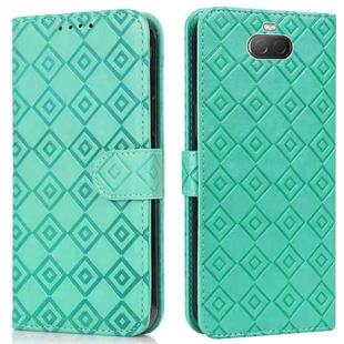 For Sony Xperia 10 Embossed Big Small Concentric Squares Pattern Horizontal Flip Leather Case with Card Slot & Holder & Wallet(Green)