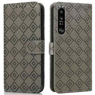 For Sony Xperia 1 II Embossed Big Small Concentric Squares Pattern Horizontal Flip Leather Case with Card Slot & Holder & Wallet(Grey)
