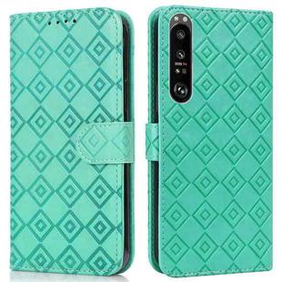 For Sony Xperia 1 II Embossed Big Small Concentric Squares Pattern Horizontal Flip Leather Case with Card Slot & Holder & Wallet(Green)