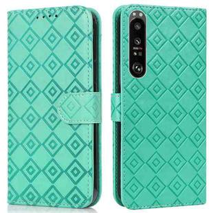 For Sony Xperia 1 III Embossed Big Small Concentric Squares Pattern Horizontal Flip Leather Case with Card Slot & Holder & Wallet(Green)