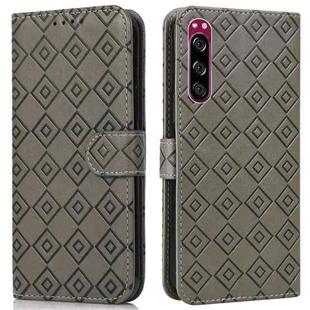 For Sony Xperia 5 Embossed Big Small Concentric Squares Pattern Horizontal Flip Leather Case with Card Slot & Holder & Wallet(Grey)